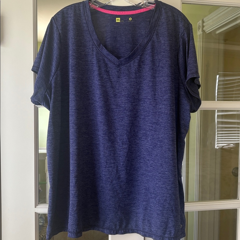 3X Heathered Purple Navy V-Neck Active Tshirt - Picture 2 of 4